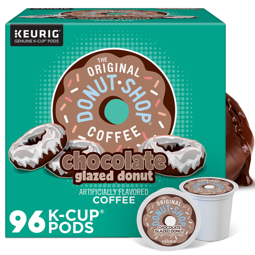 The Original Donut Shop chocolate glazed K-Cup box showing inviting aroma