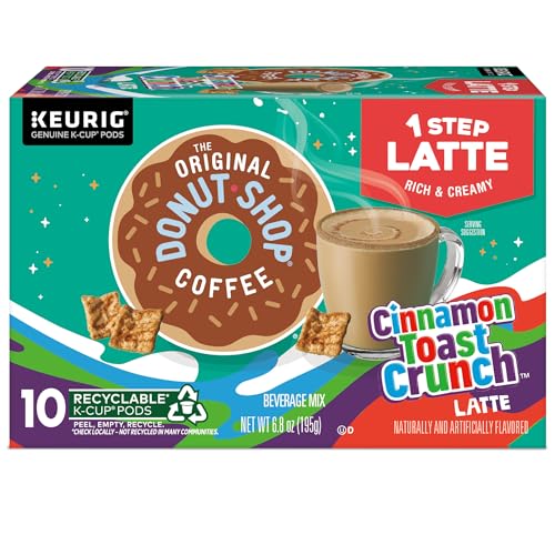 The Original Donut Shop Cinnamon Toast Crunch One Step Latte recyclable K-Cup pods after use.