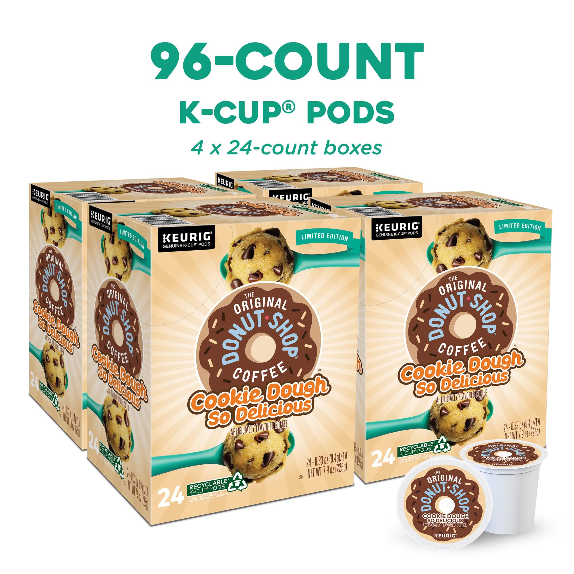 The Original Donut Shop Cookie Dough So Delicious 96-count box ready for daily use.