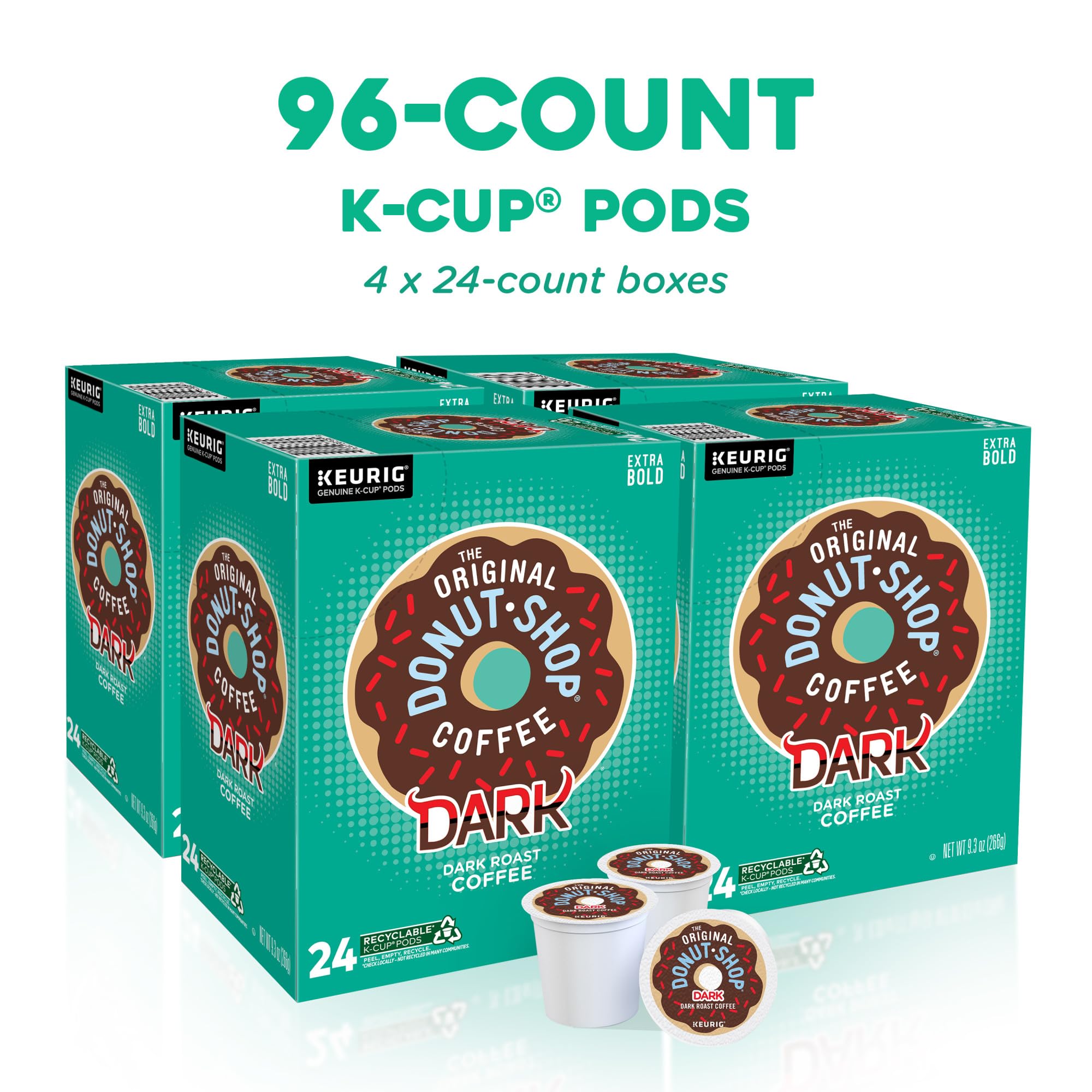 The Original Donut Shop Dark K-Cup pack back, includes brewing notes for reliability.