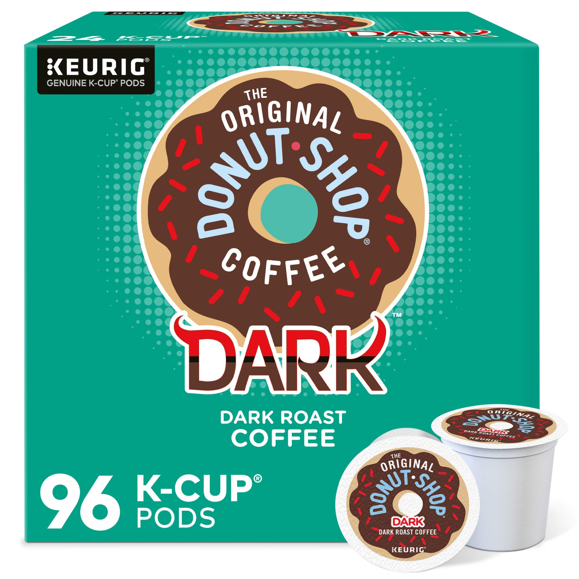 The Original Donut Shop Dark coffee K-Cup pack front, ideal for bold mornings.