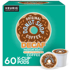 The Original Donut Shop Decaf K-Cup pods front label showing brand and inviting aroma