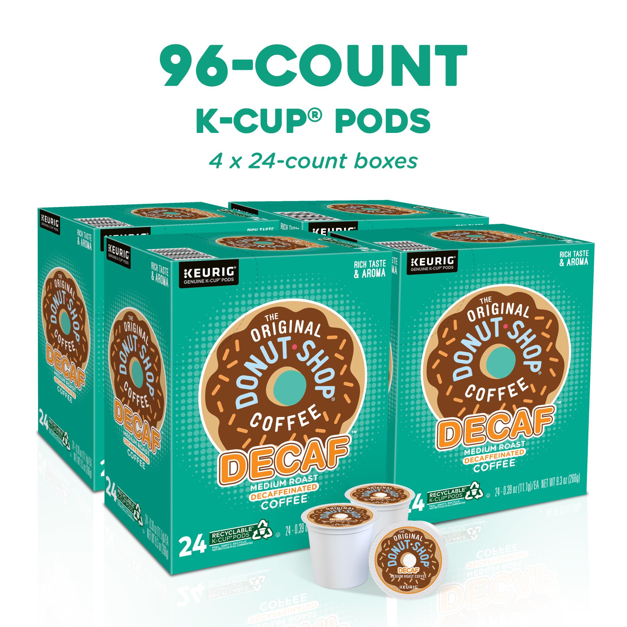 The Original Donut Shop decaf pods packaging back with flavor notes for informed choice.