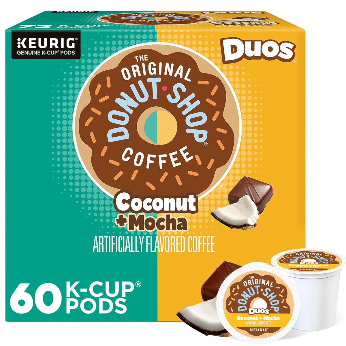 The Original Donut Shop Duos coconut-mocha kcup pods for quick single-serve mornings.