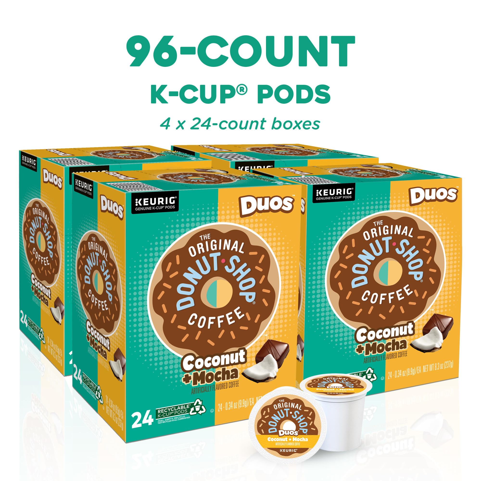 The Original Donut Shop Duos coconut-mocha-k-cup closeup highlights rich flavors for quick breakfasts.