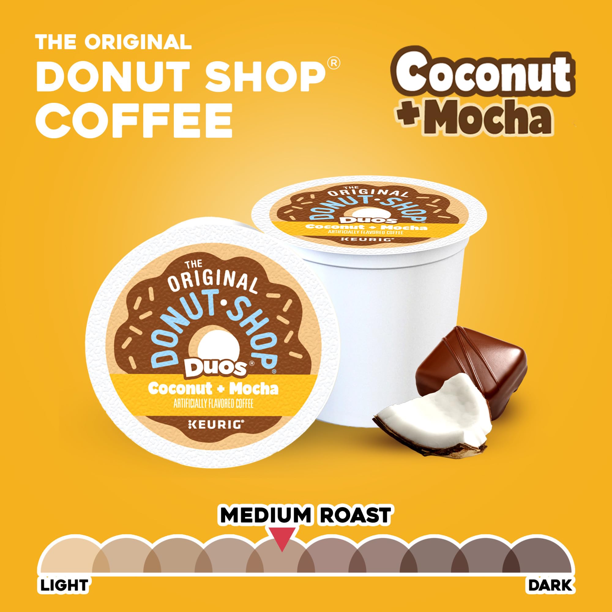The Original Donut Shop coconut-mocha pods in-cup view hints at tropical chocolate aroma.