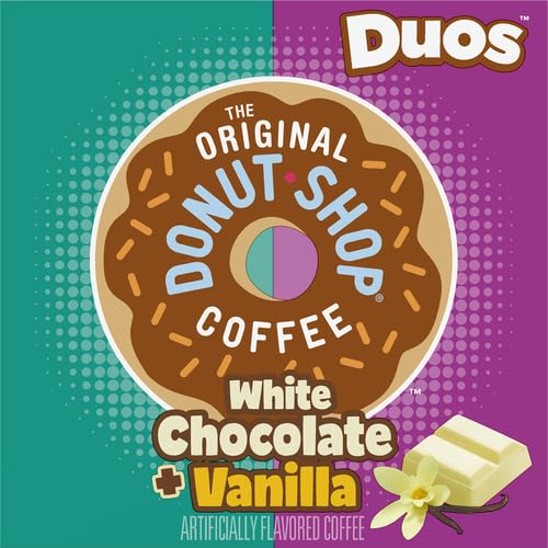 Box-front view of The Original Donut Shop Duos White Chocolate Vanilla for a convenient home coffee ritual.