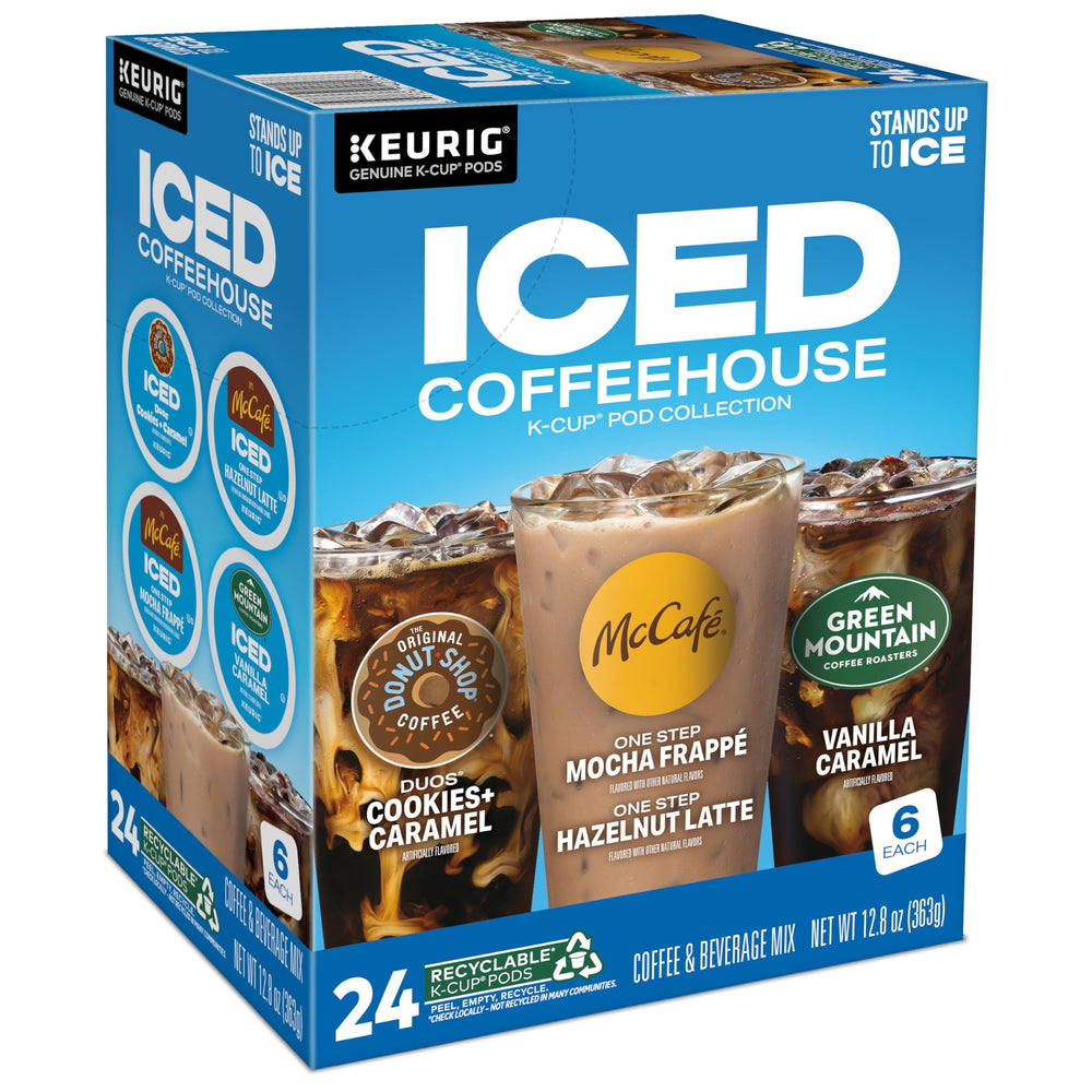 Brew-ready cup of The Original Donut Shop iced duos cookies and caramel coffee