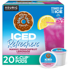 The Original Donut Shop Mango Dragonfruit Lemonade Iced Refreshers cup ready for a refreshing sip