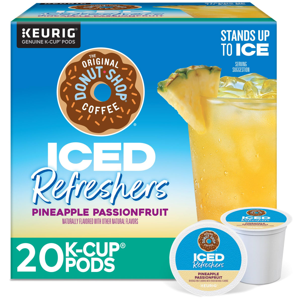 The Original Donut Shop Pineapple Passionfruit iced refreshers pod delivers tropical flavor for Keurig brews.