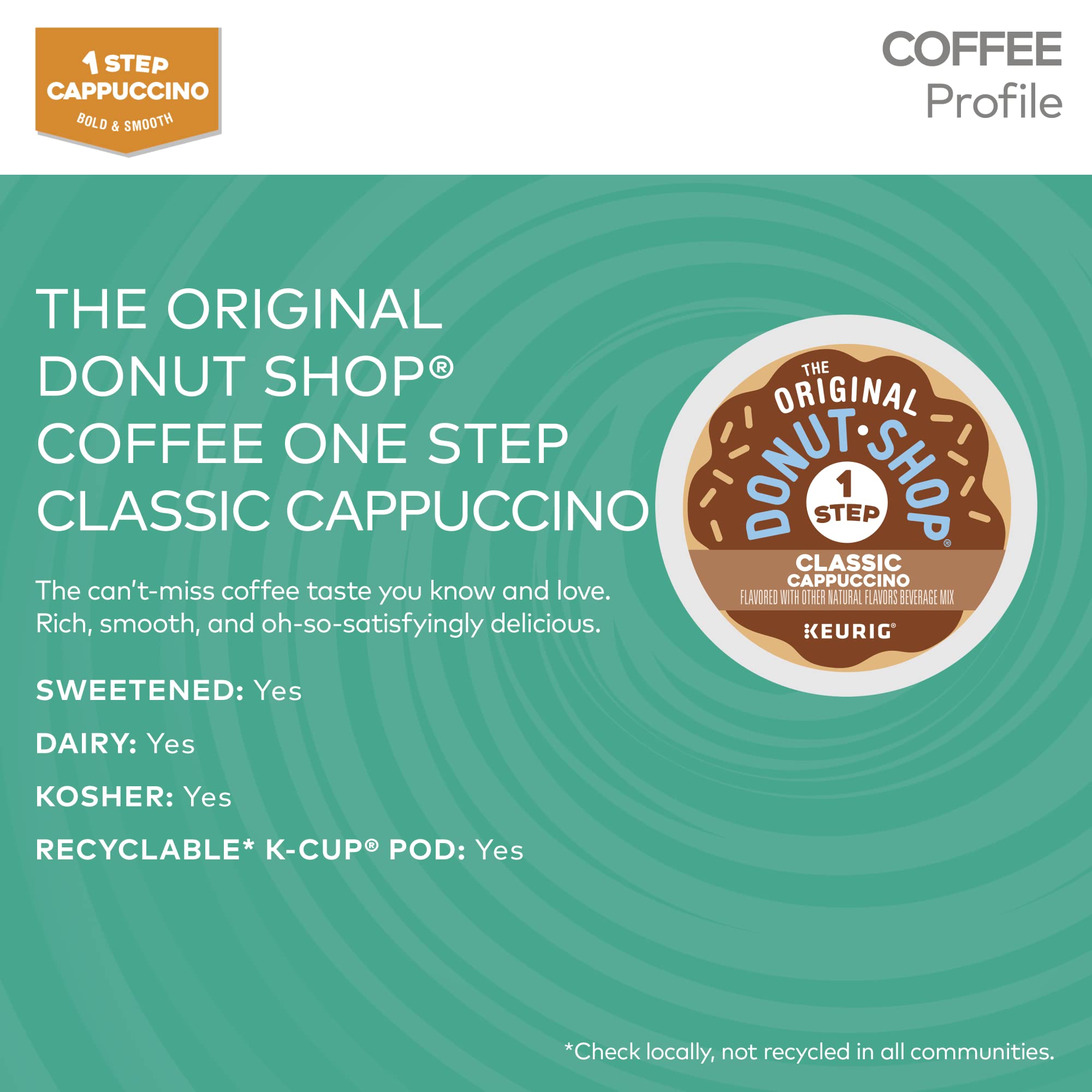 The Original Donut Shop recyclable K-Cup packaging emphasizing easy disposal.
