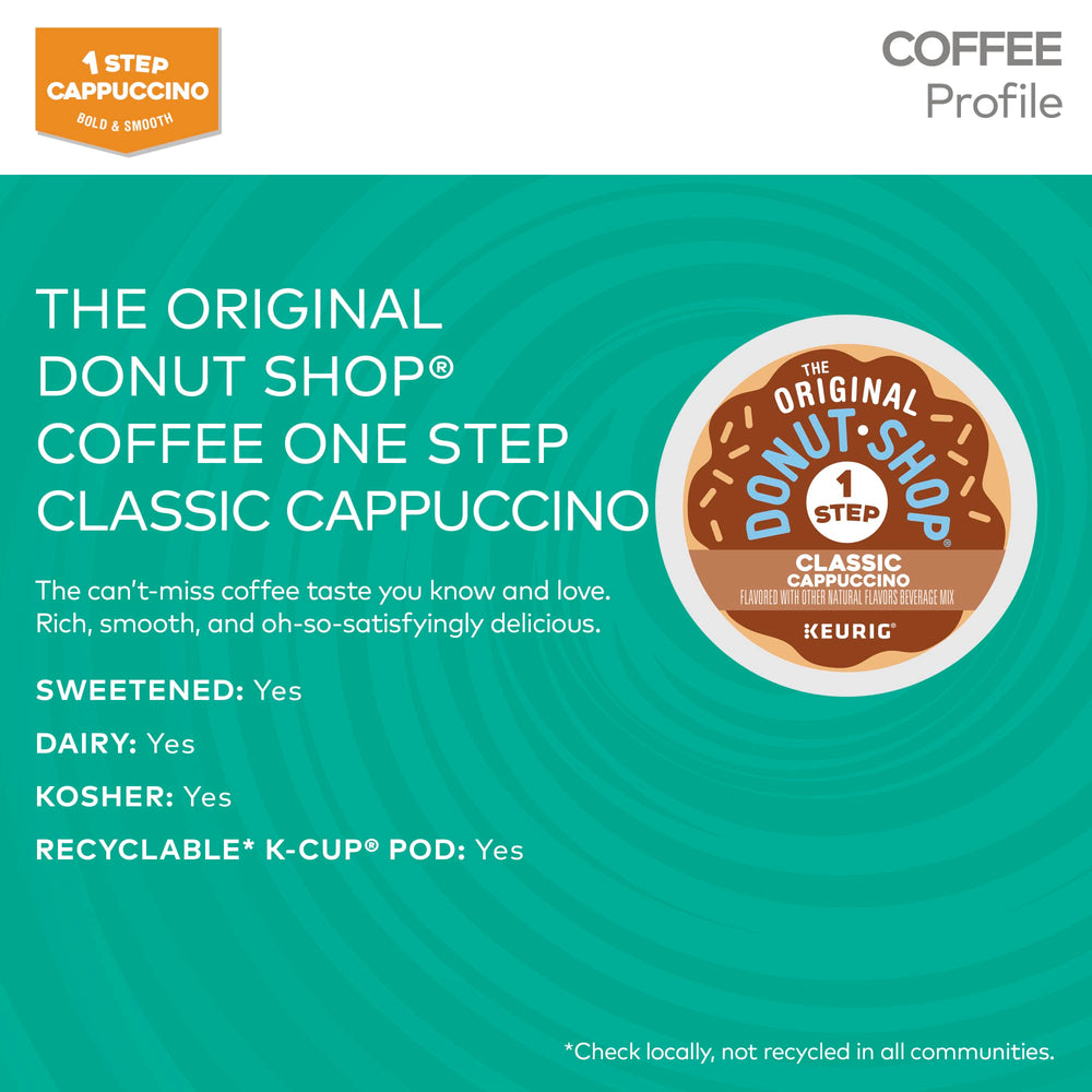 The Original Donut Shop recyclable K-Cup packaging emphasizing easy disposal.