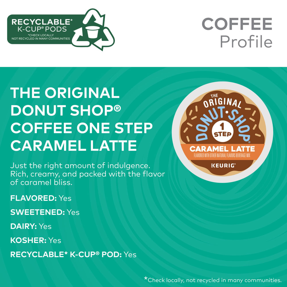 Silky vanilla latte made using The Original Donut Shop caramel pods.