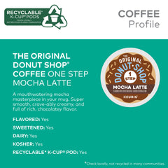 The Original Donut Shop Mocha One-Step Latte pod closeup shows creamy aroma.