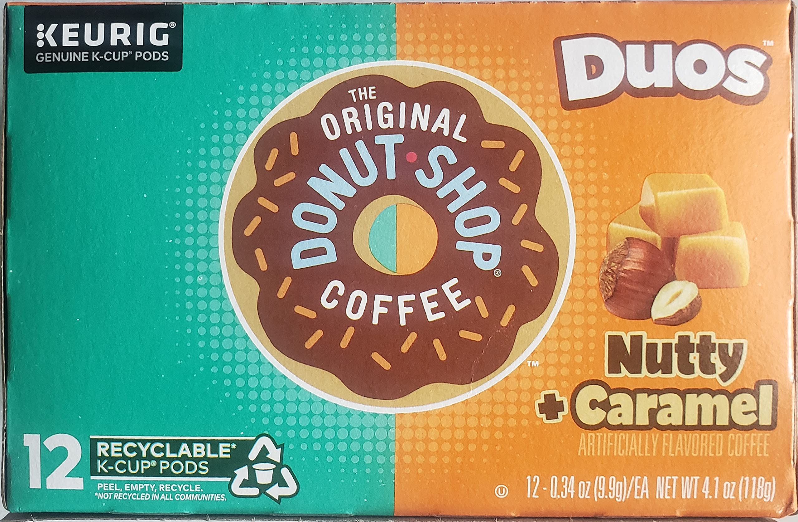 The Original Donut Shop Nutty Caramel K-Cups packaging preserves freshness for easy brewing.