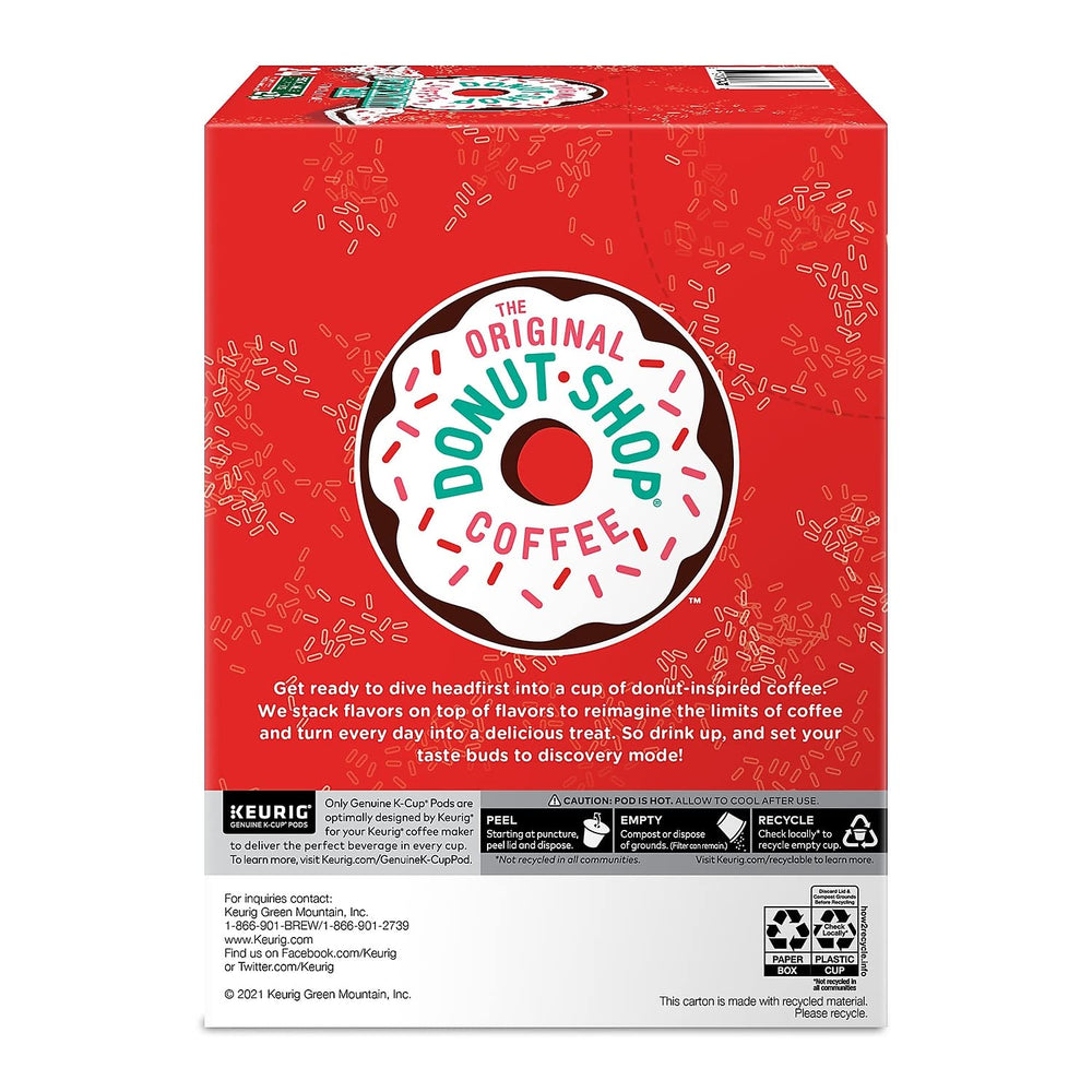 The Original Donut Shop Peppermint Bark K-Cup pods served mug, perfect for holiday-like cozy mornings.