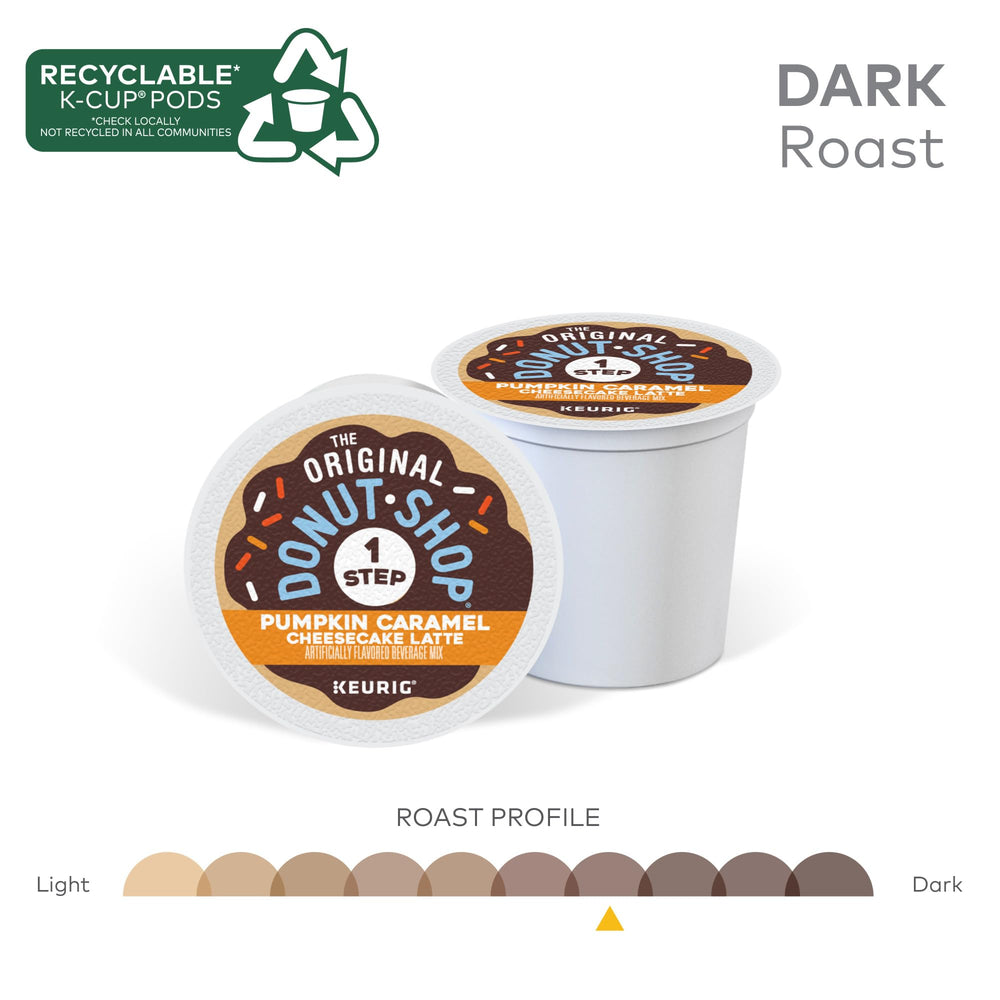 The Original Donut Shop Pumpkin Caramel Cheesecake Latte pod on a fresh cup.