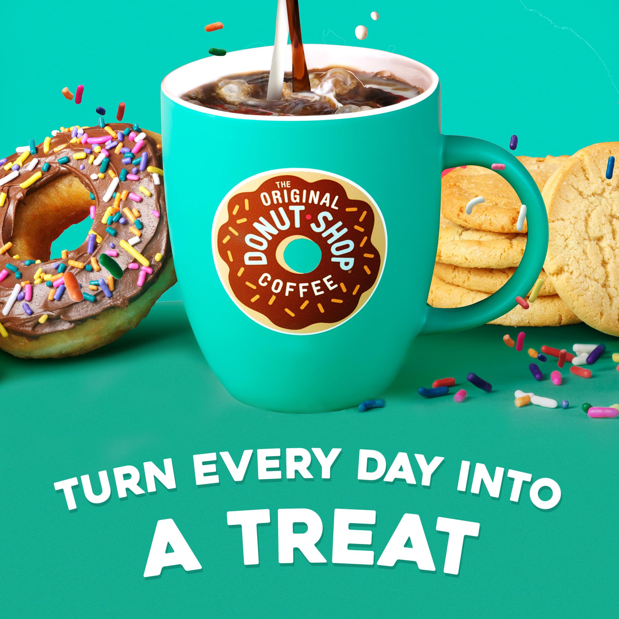 Steaming 12oz cup of The Original Donut Shop Regular coffee, ideal for mornings.
