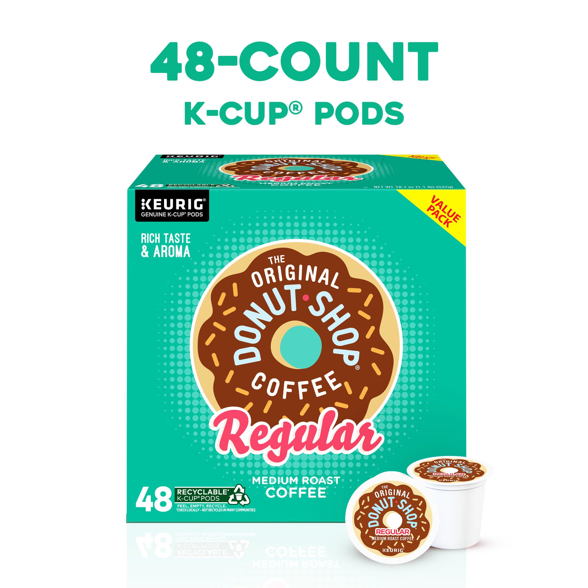 The Original Donut Shop Regular k-cups closeup, showcasing full-bodied taste.