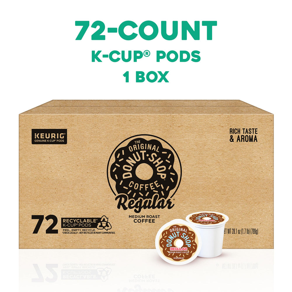 The Original Donut Shop Regular K-Cup pods ready for a rich brew on the counter.