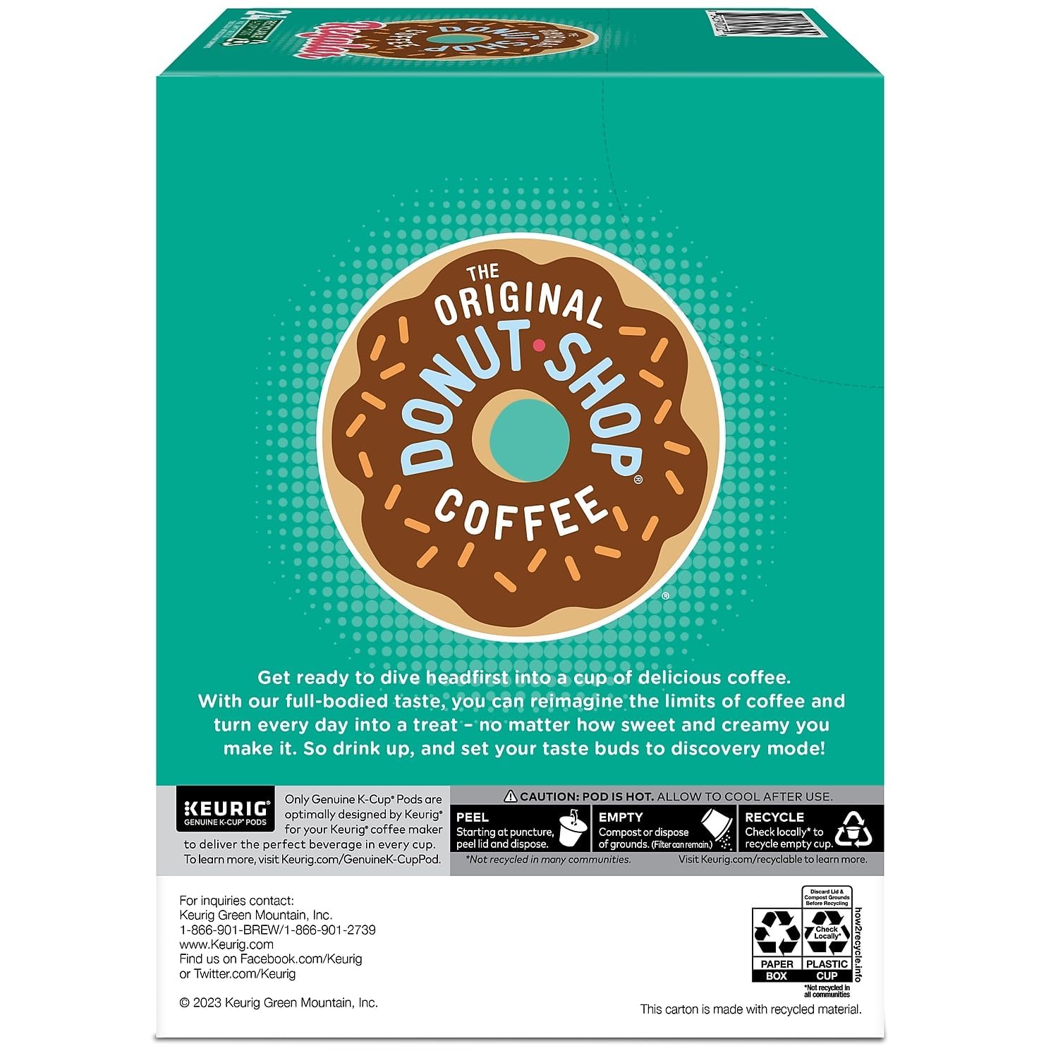 Recyclable K-Cup icon with The Original Donut Shop branding, convenient sustainability