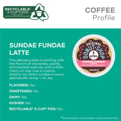 Close-up of The Original Donut Shop Sundae Fundae Latte pod with chocolate and vanilla notes.
