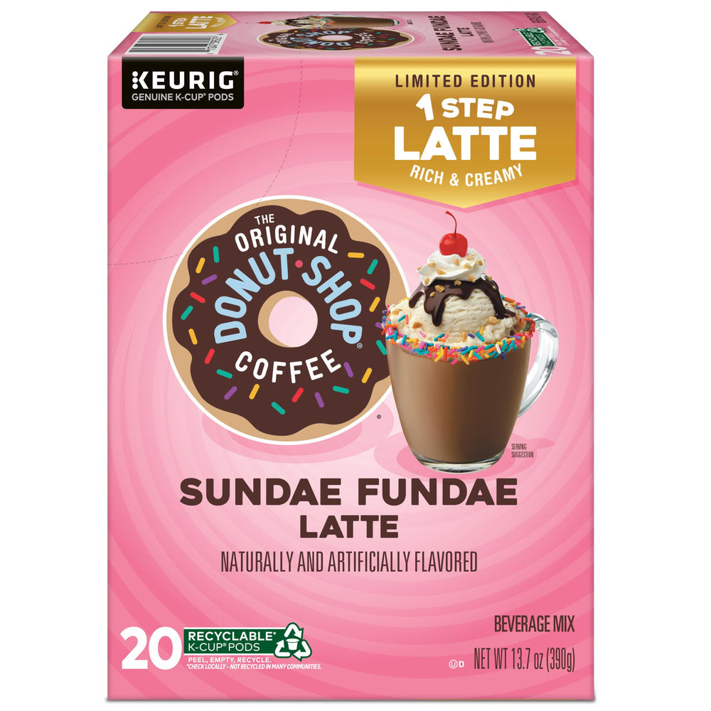 The Original Donut Shop Sundae Fundae Latte flavor hints evoke a sundae vibe.