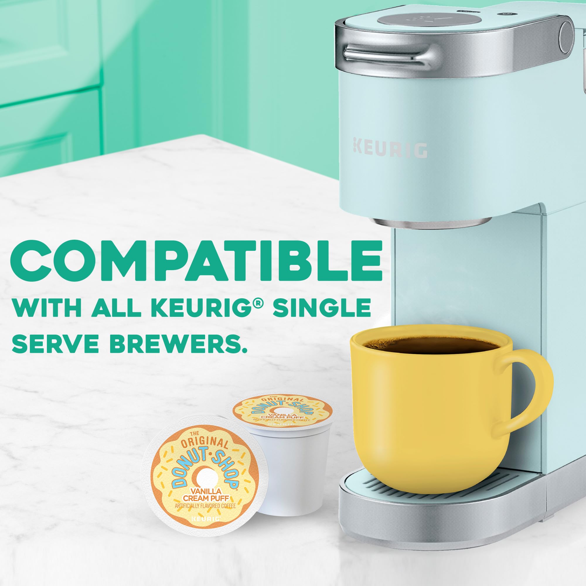 Creamy vanilla aroma rising from The Original Donut Shop coffee.
