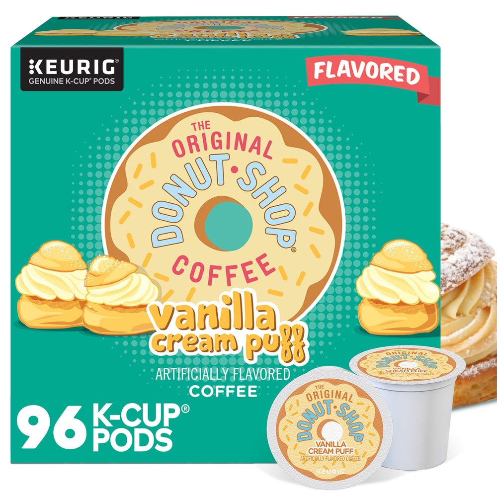 The Original Donut Shop Vanilla Cream Puff packaging with bold flavor promise.