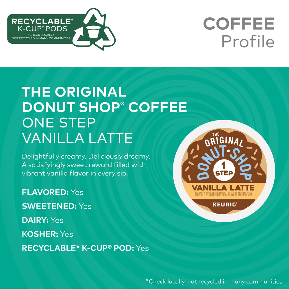 The Original Donut Shop Vanilla Latte box showing 20-count K-Cups.