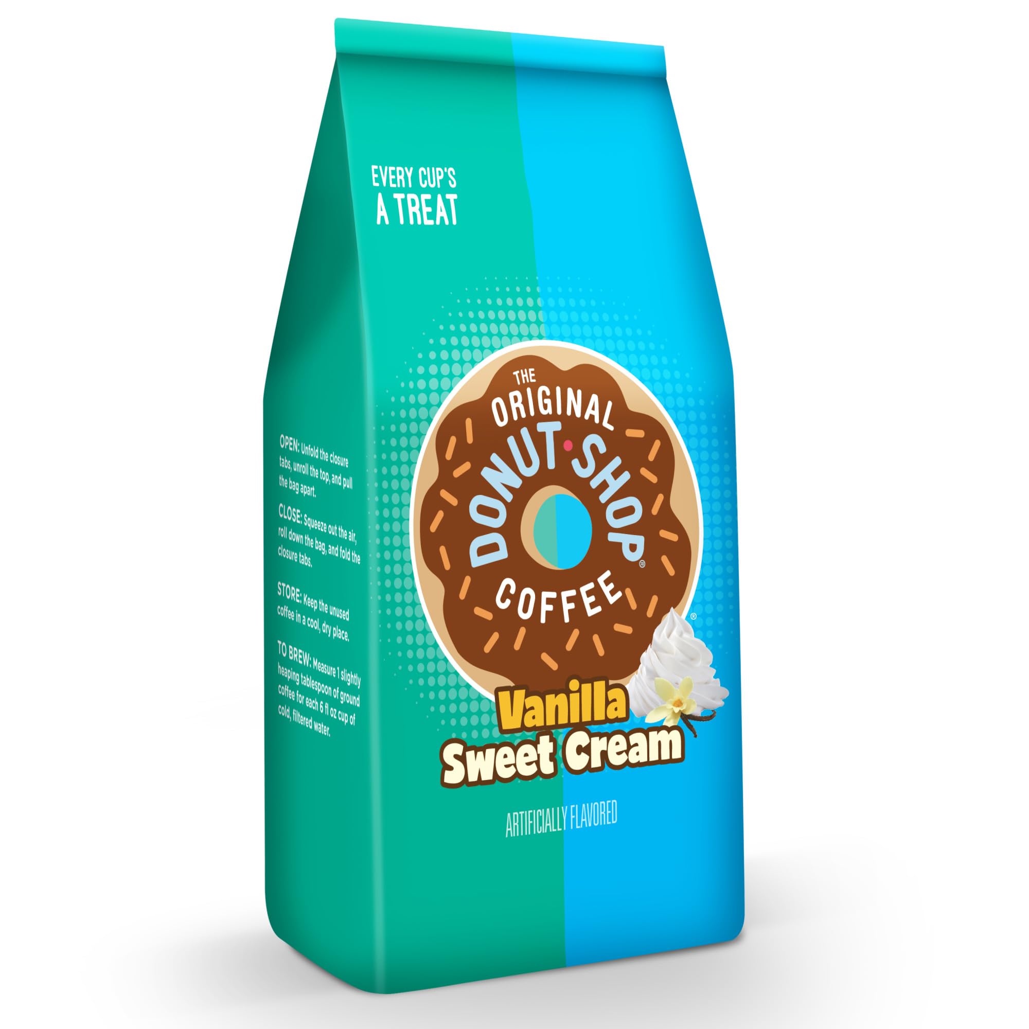 The Original Donut Shop Vanilla Sweet Cream cup beside sugar jar.