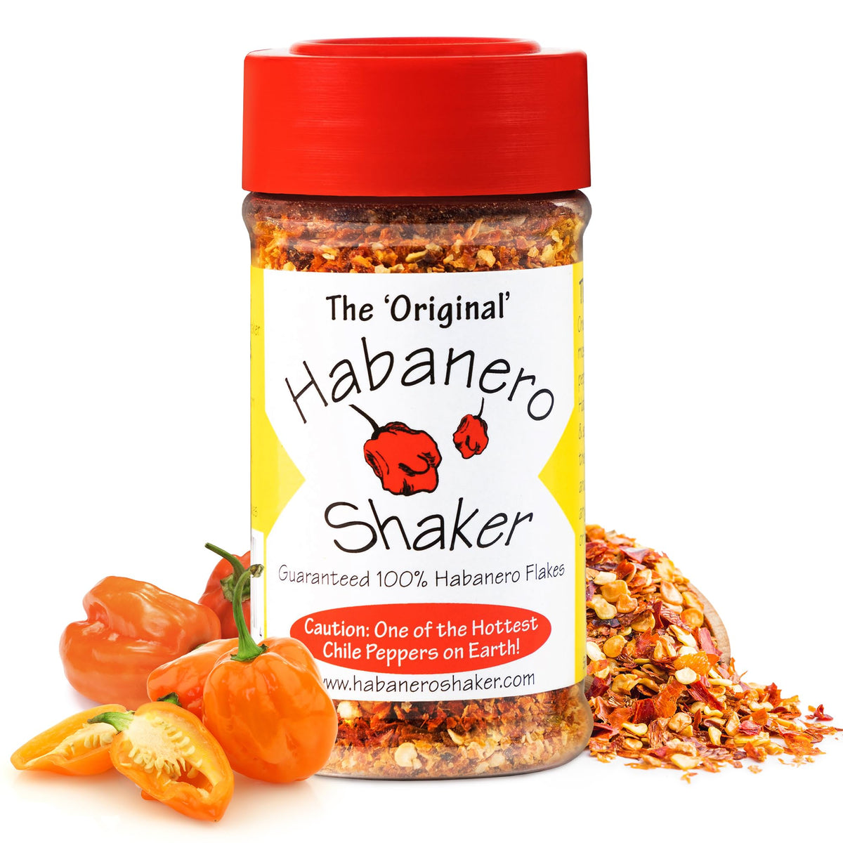 The Original Habanero Shaker bottle top view for on-demand heat and flavor.