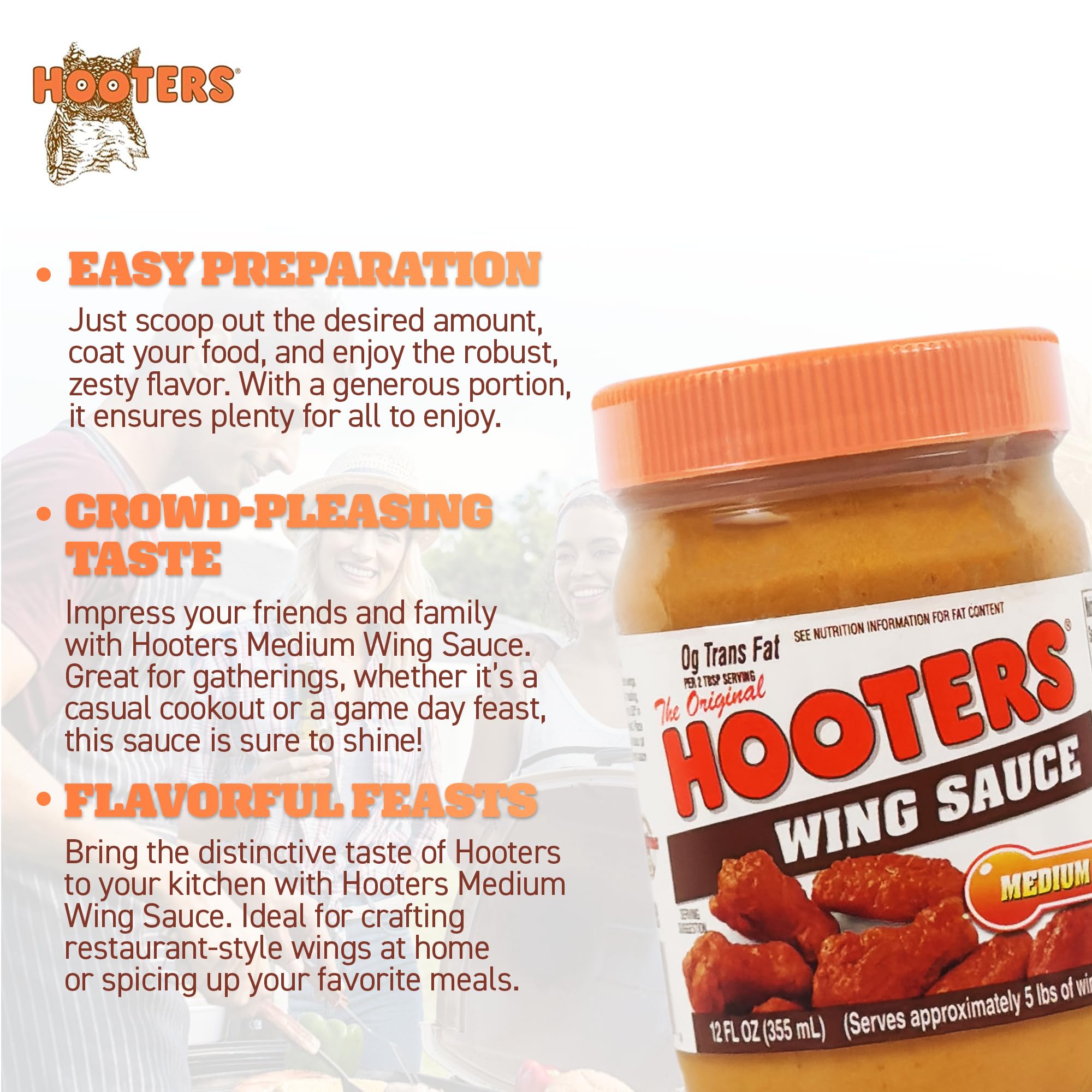 Finished plate with ribs and seafood, The Original Hooters Medium Wing Sauce.