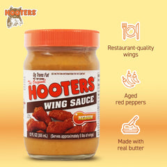 Wings glazed with The Original Hooters Medium Wing Sauce.