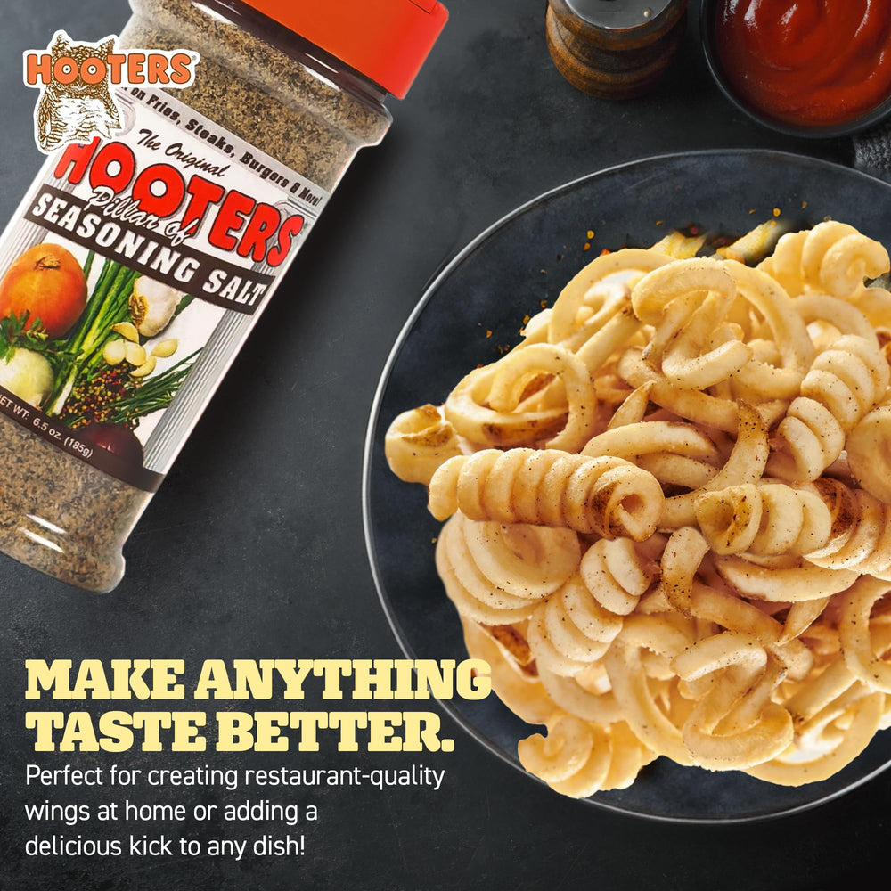 Adds a flavorful punch to salads and seafood with The Original Hooters Seasoning Salt