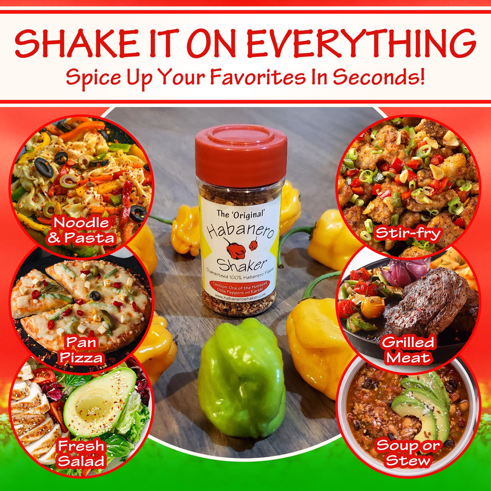 The Original Habanero Shaker package front emphasizes gluten-free, additive-free spice.