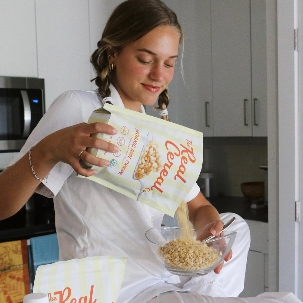 The Real Cereal Company cereal pairs with fruit, yogurt, or milk for quick snacking.
