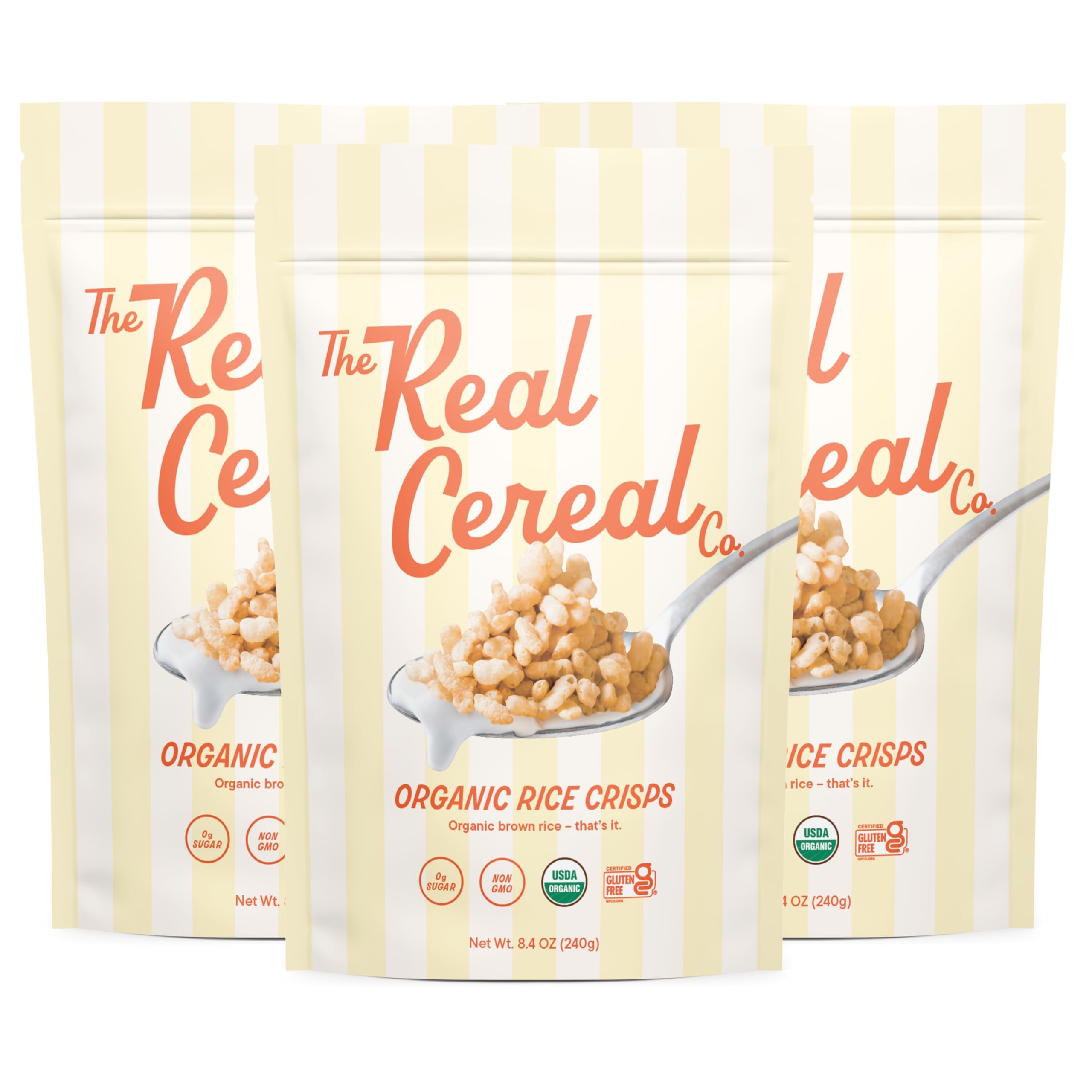 The Real Cereal Company Organic Brown Rice Crisps 3-Pack ready for a wholesome breakfast.