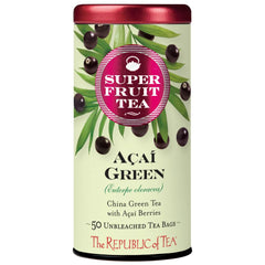 The Republic of Tea Acai Berry Green Tea bags—mild caffeine for a quick pick-me-up