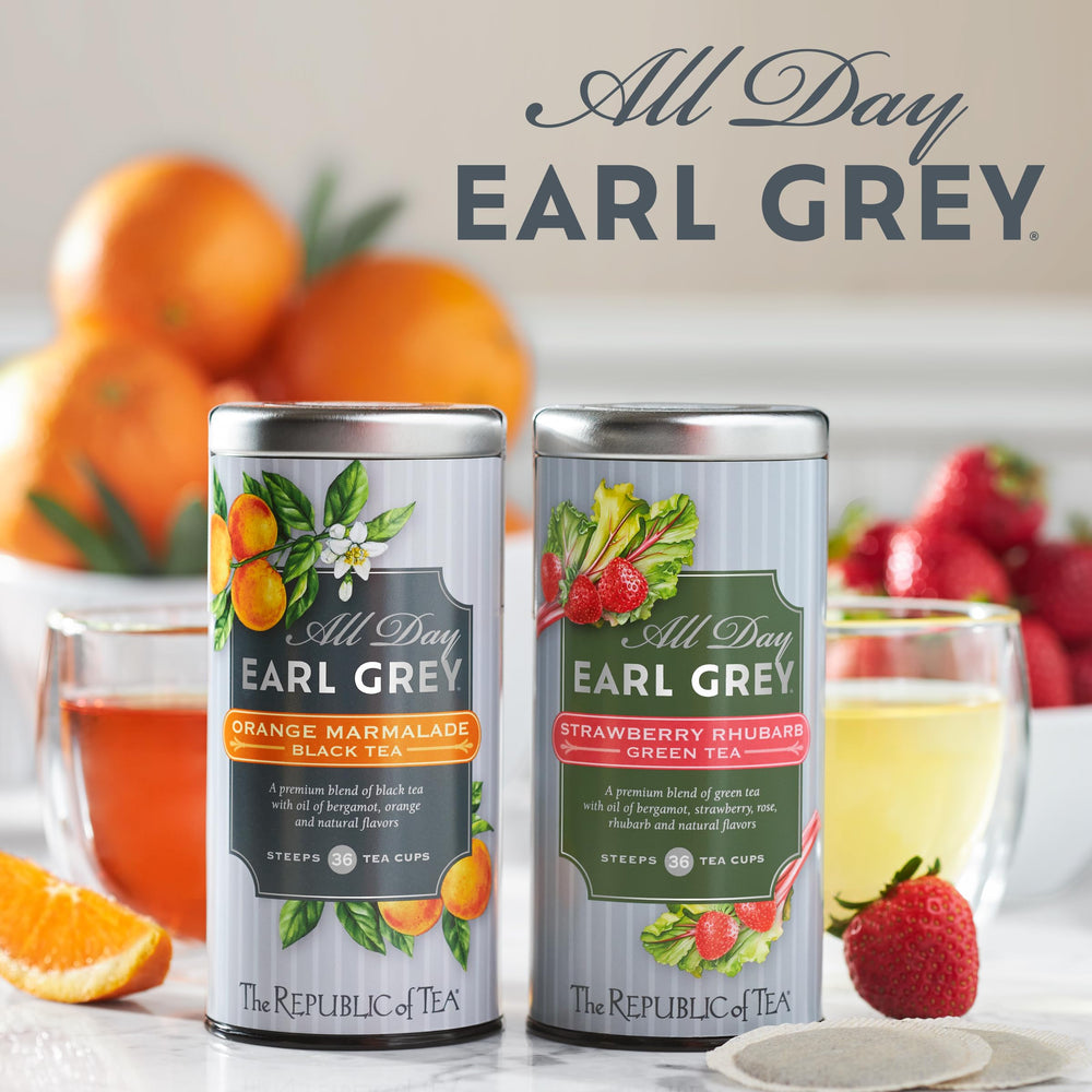 The Republic of Tea All Day Earl Grey Orange Marmalade orange peel adds bright citrus aroma.