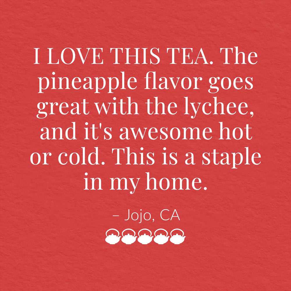 Calm tea moment with The Republic of Tea Pineapple Lychee Hibiscus.
