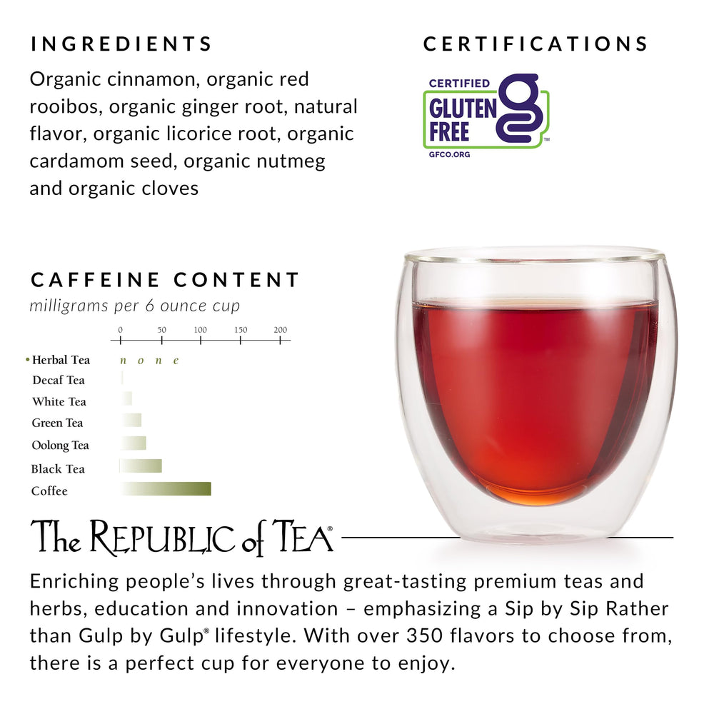 The Republic of Tea Apple Pie Chai steeping cup releases warming spices.