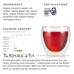 The Republic of Tea Apple Pie Chai steeping cup releases warming spices.