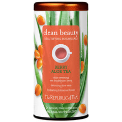 The Republic of Tea Beautifying Botanicals Berry Aloe tea bags highlighting berry aroma for a refreshing break.