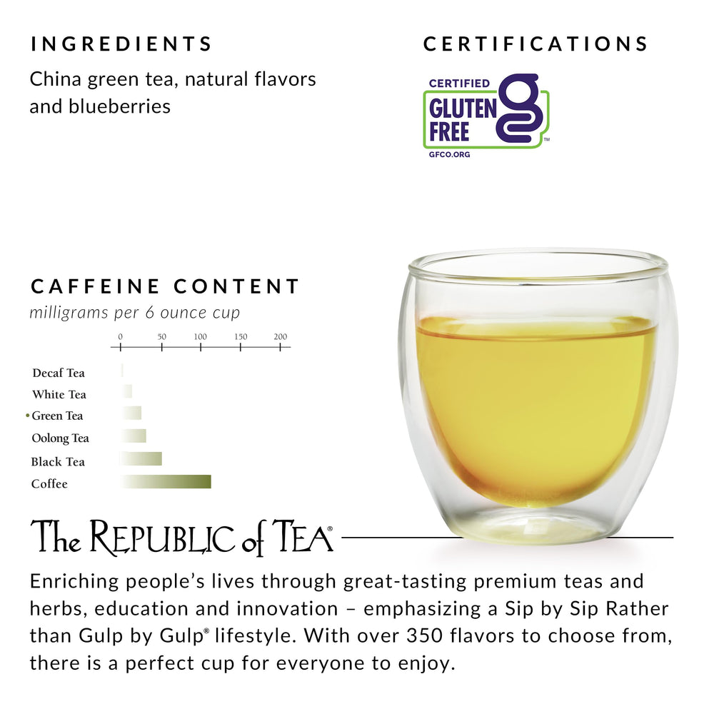 The Republic of Tea black raspberry green tea bags for convenient daily brew.