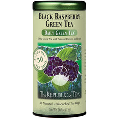 The Republic of Tea black raspberry green tea tin for premium daily ritual.