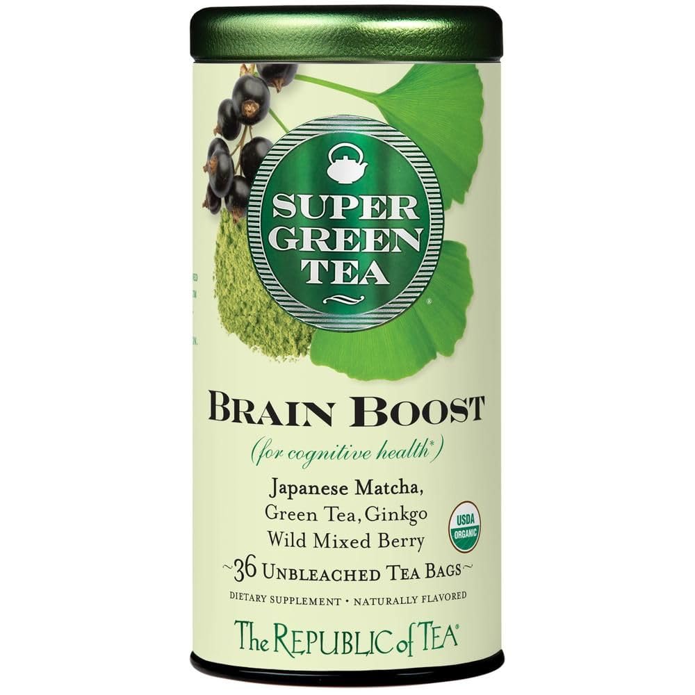 The Republic of Tea Brain Boost SuperGreen tea pack for daily focus.