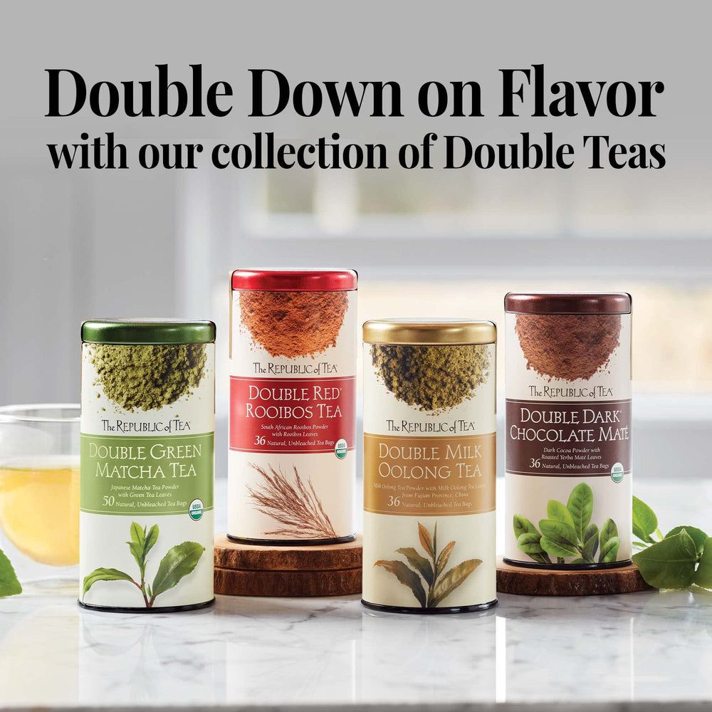 The Republic of Tea brew-ready cup highlights a versatile, low-caffeine option.