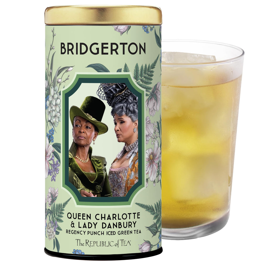The Republic of Tea Bridgerton Regency Punch steeping releases citrusy hibiscus notes.