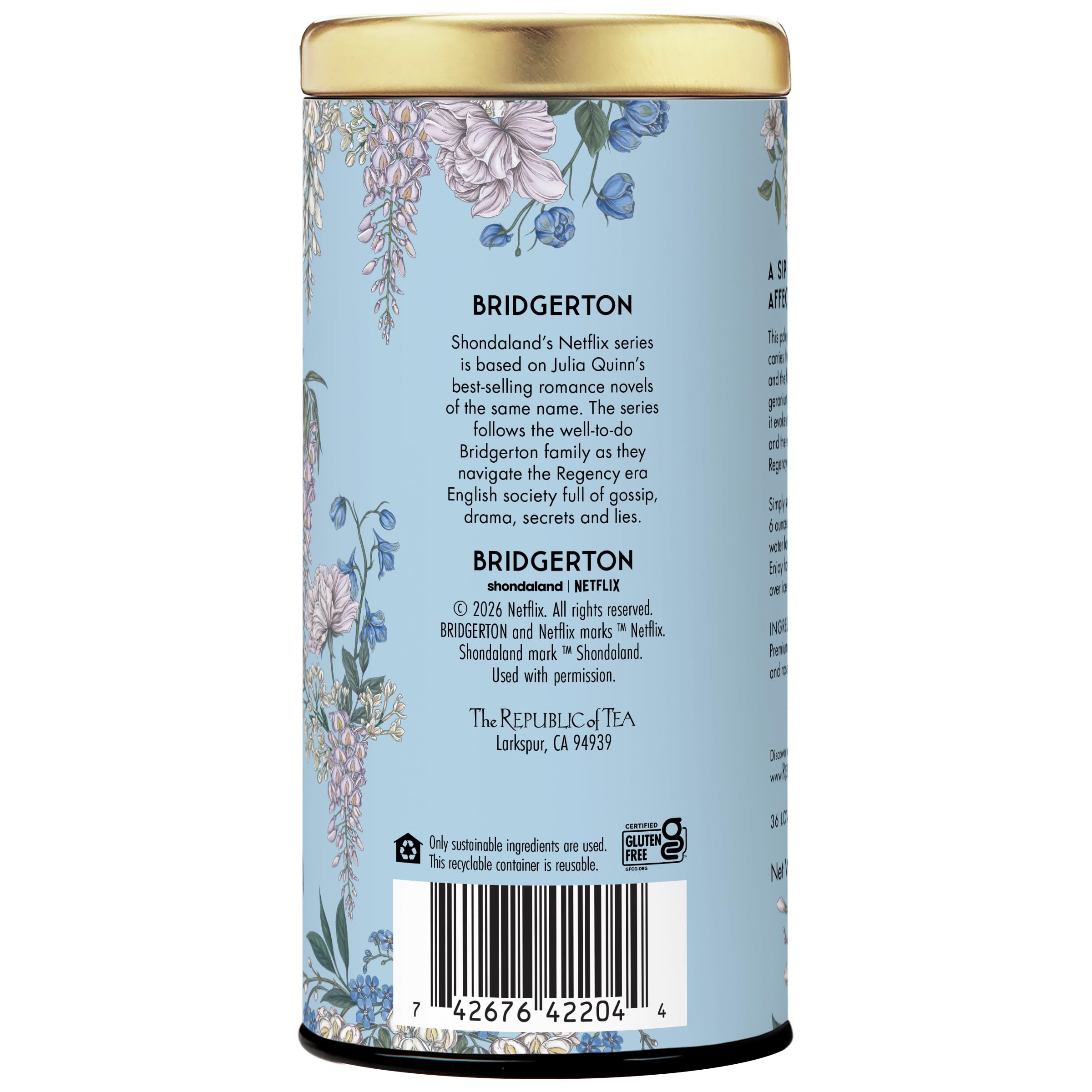 The Republic of Tea Bridgerton Sophie Rose Geranium White Tea sachet releases rose-geranium fragrance during infusion